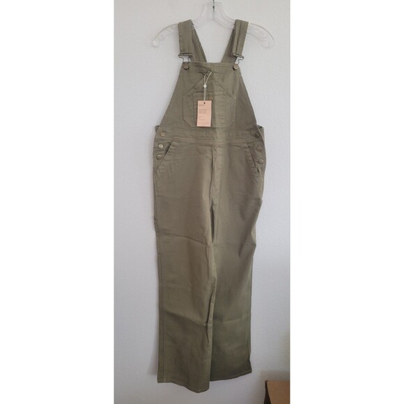 NWT Quince Organic Stretch Cotton Twill Relaxed Overalls Women Small Olive - Picture 4 of 11